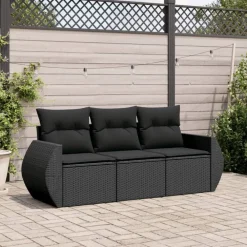 vidaXL Salon de jardin 3 pcs avec coussins résine tressée