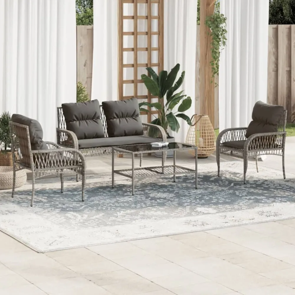 Mobilier De Jardin-vidaXL Salon de jardin 4 pcs avec coussins gris résine tressée gris et gris foncé
