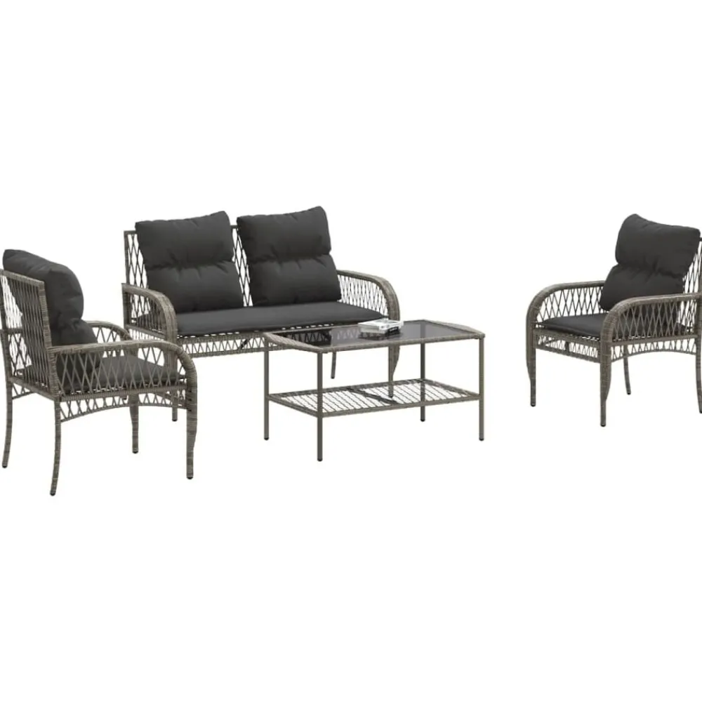 Mobilier De Jardin-vidaXL Salon de jardin 4 pcs avec coussins gris résine tressée gris et gris foncé