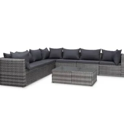 vidaXL Salon de jardin 8 pcs avec coussins Résine tressée Gris