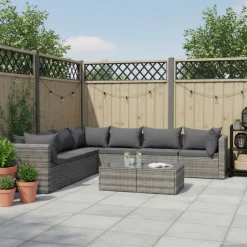 vidaXL Salon de jardin 8 pcs avec coussins Résine tressée Gris