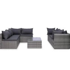 vidaXL Salon de jardin 8 pcs avec coussins Résine tressée Gris