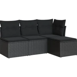 Mobilier De Jardin-vidaXL Salon de jardin 4 pcs avec coussins résine tressée Noir