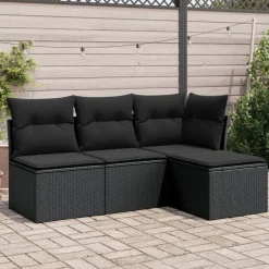 Mobilier De Jardin-vidaXL Salon de jardin 4 pcs avec coussins résine tressée Noir