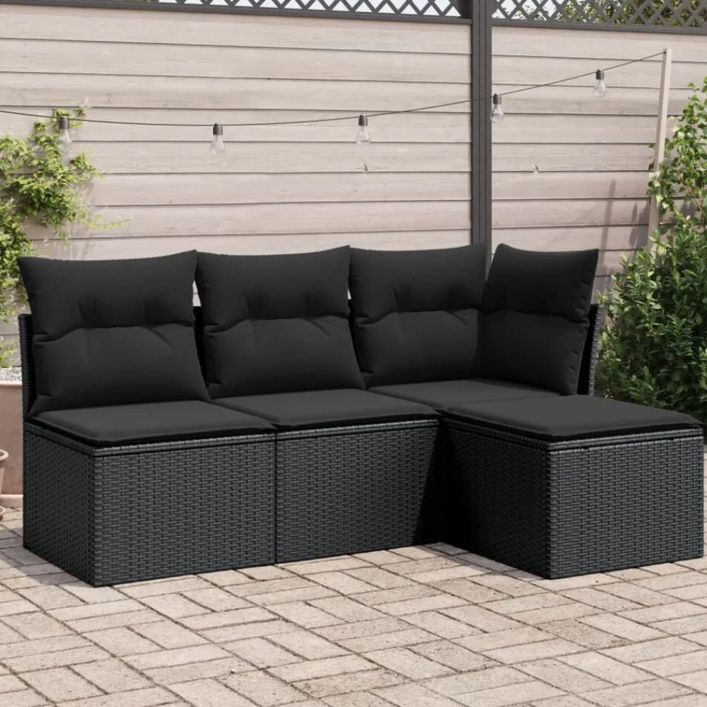 Mobilier De Jardin-vidaXL Salon de jardin 4 pcs avec coussins résine tressée Noir