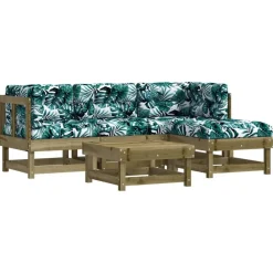 vidaXL Salon de jardin 5 pcs avec coussins bois de pin imprégné