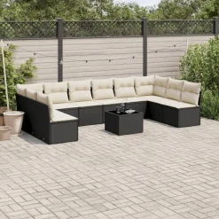 vidaXL Salon de jardin 11 pcs avec coussins noir résine tressée