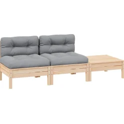 Mobilier De Jardin-vidaXL Salon de jardin 3 pcs avec coussins gris Bois de pin massif Marron et gris