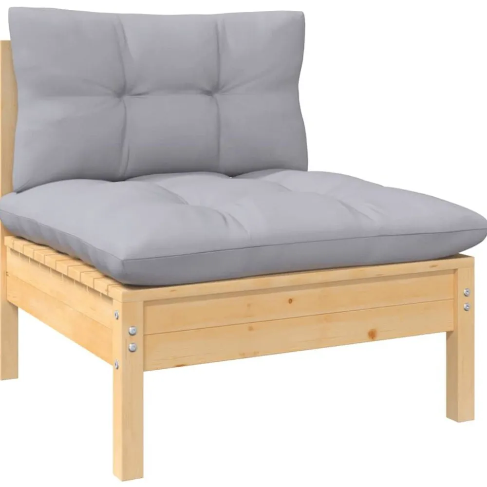 Mobilier De Jardin-vidaXL Salon de jardin 3 pcs avec coussins gris Bois de pin massif Marron et gris