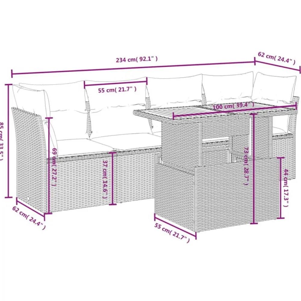 Mobilier De Jardin-vidaXL Salon de jardin 5 pcs avec coussins résine tressée Gris