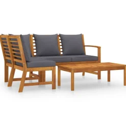 Mobilier De Jardin-vidaXL Salon de jardin 4 pcs avec coussin Bois d'acacia solide Gris foncé