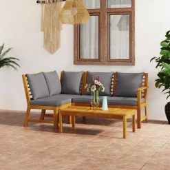 Mobilier De Jardin-vidaXL Salon de jardin 4 pcs avec coussin Bois d'acacia solide Gris foncé