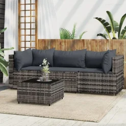 Mobilier De Jardin-vidaXL Salon de jardin 4 pcs avec coussins Résine tressée Gris
