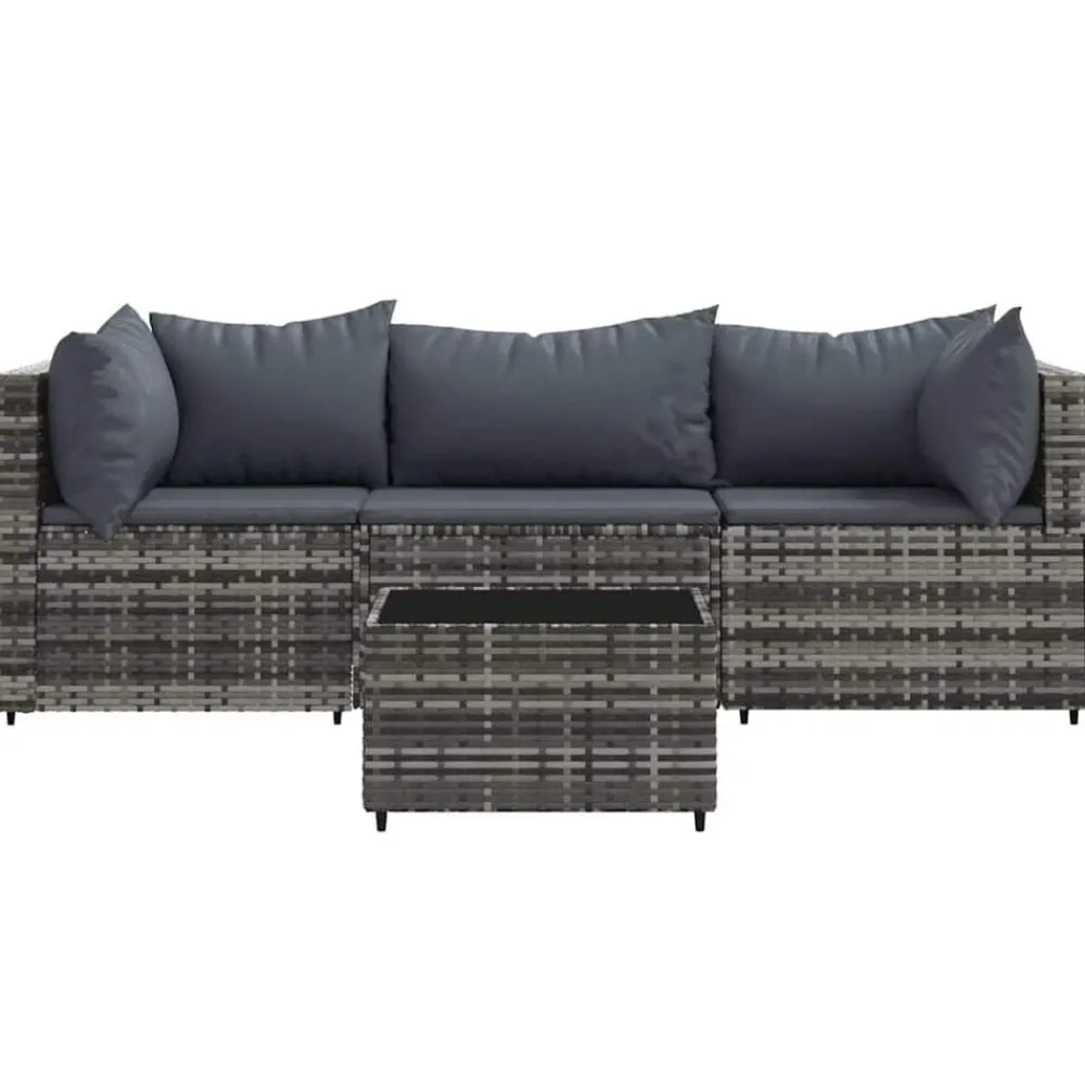 Mobilier De Jardin-vidaXL Salon de jardin 4 pcs avec coussins Résine tressée Gris