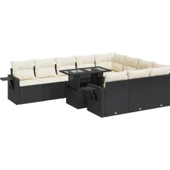 vidaXL Salon de jardin 11 pcs avec coussins noir résine tressée