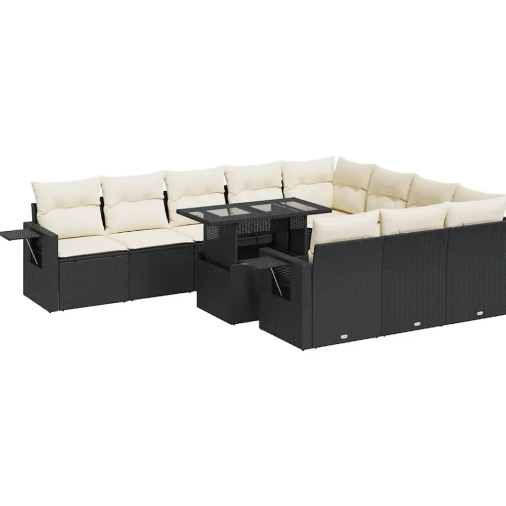 vidaXL Salon de jardin 11 pcs avec coussins noir résine tressée