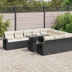 vidaXL Salon de jardin 11 pcs avec coussins noir résine tressée