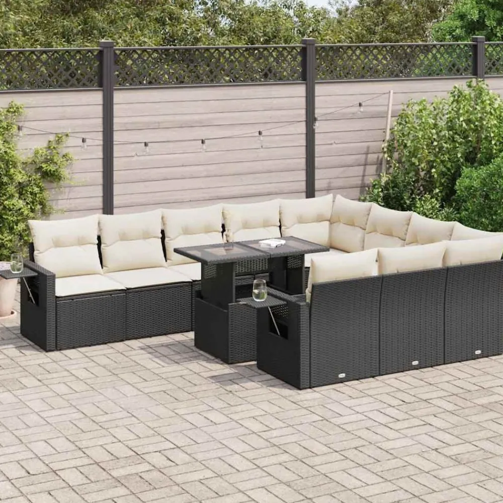 vidaXL Salon de jardin 11 pcs avec coussins noir résine tressée