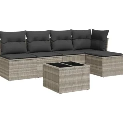 Mobilier De Jardin-vidaXL Salon de jardin 6 pcs avec coussins résine tressée Gris clair