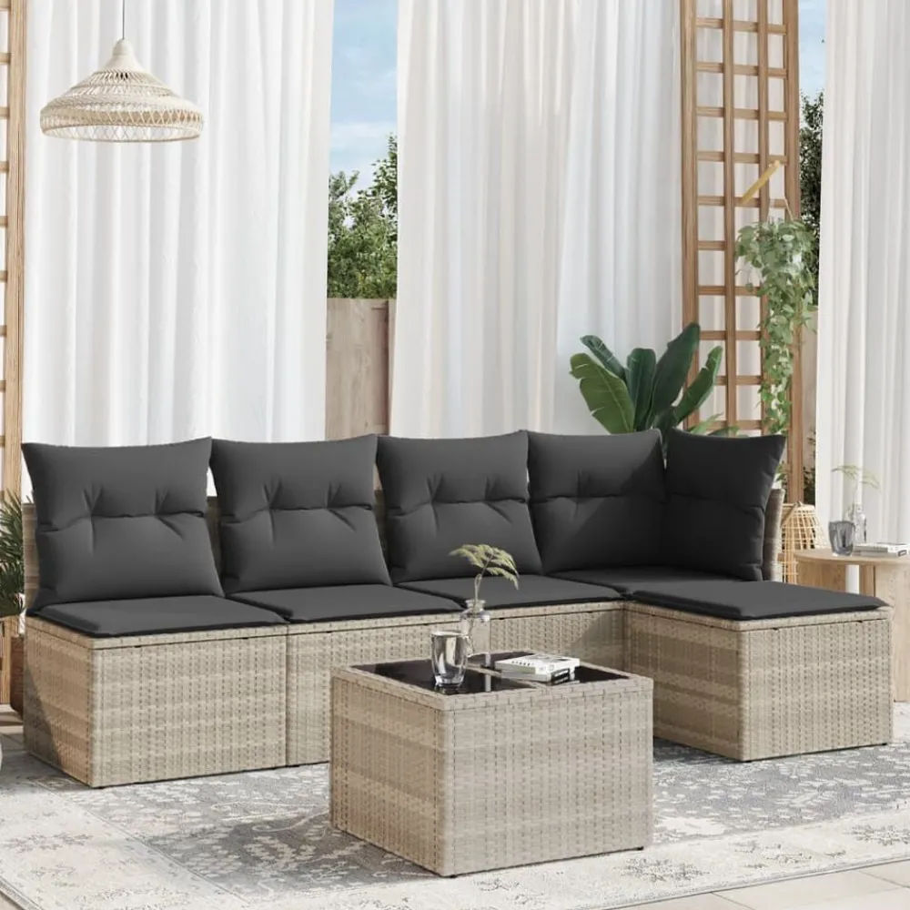 Mobilier De Jardin-vidaXL Salon de jardin 6 pcs avec coussins résine tressée Gris clair