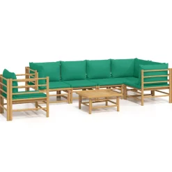 Mobilier De Jardin-vidaXL Salon de jardin 7 pcs avec coussins vert bambou