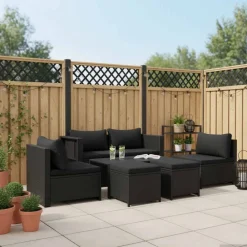 Mobilier De Jardin-vidaXL Salon de jardin 6 pcs avec coussins résine tressée Noir