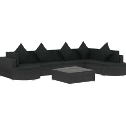 vidaXL Salon de jardin 8 pcs avec coussins résine tressée noir