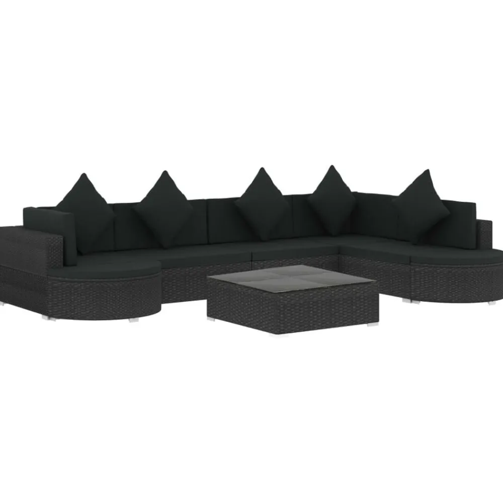 vidaXL Salon de jardin 8 pcs avec coussins résine tressée noir