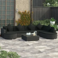 vidaXL Salon de jardin 8 pcs avec coussins résine tressée noir