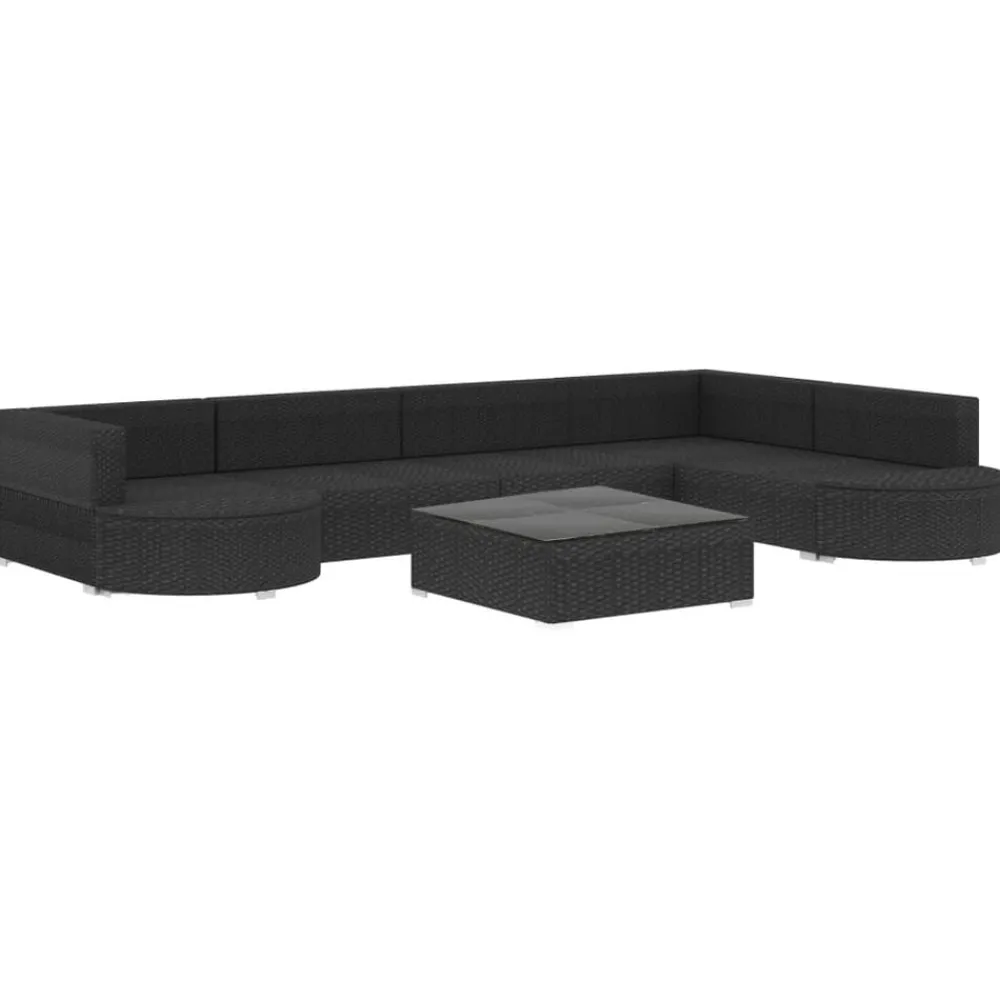 vidaXL Salon de jardin 8 pcs avec coussins résine tressée noir
