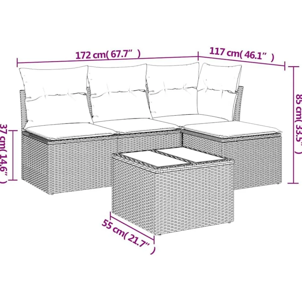 vidaXL Salon de jardin 5 pcs avec coussins résine tressée