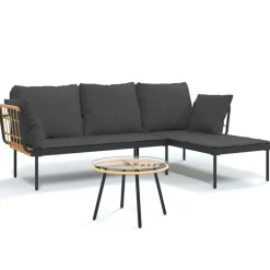 vidaXL Salon de jardin 3 pcs avec coussins gris foncé résine tressée