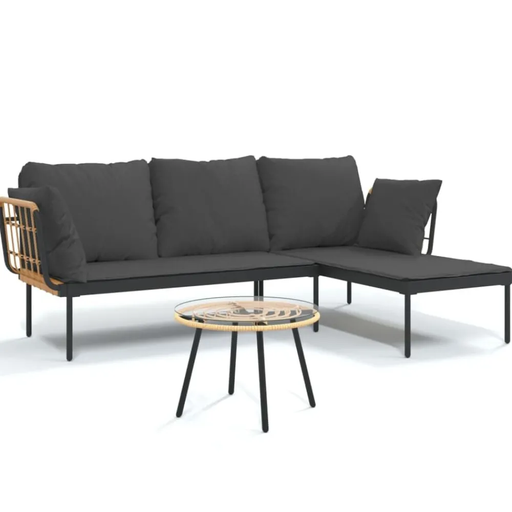 vidaXL Salon de jardin 3 pcs avec coussins gris foncé résine tressée