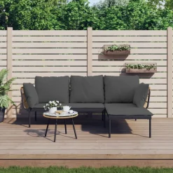 vidaXL Salon de jardin 3 pcs avec coussins gris foncé résine tressée