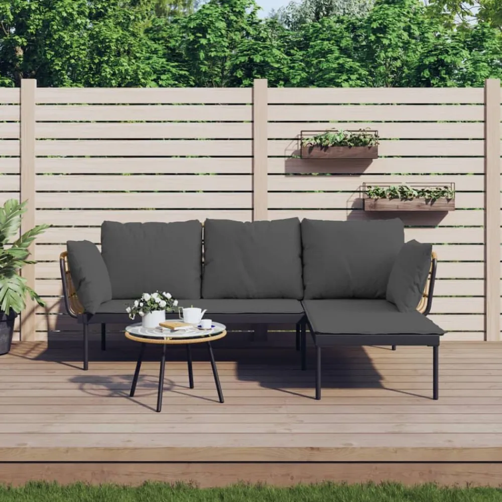 vidaXL Salon de jardin 3 pcs avec coussins gris foncé résine tressée