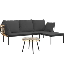 vidaXL Salon de jardin 3 pcs avec coussins gris foncé résine tressée