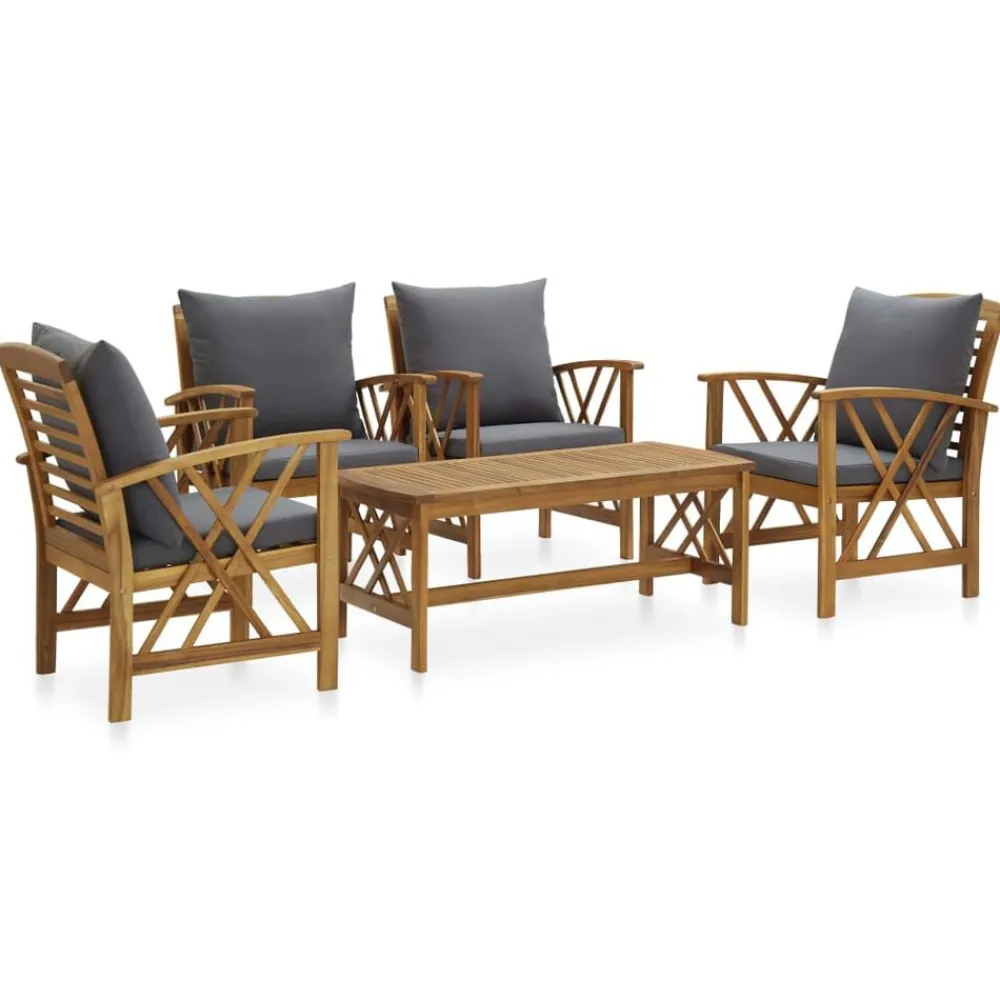 Mobilier De Jardin-vidaXL Salon de jardin 5 pcs avec coussins Bois d'acacia solide Gris foncé