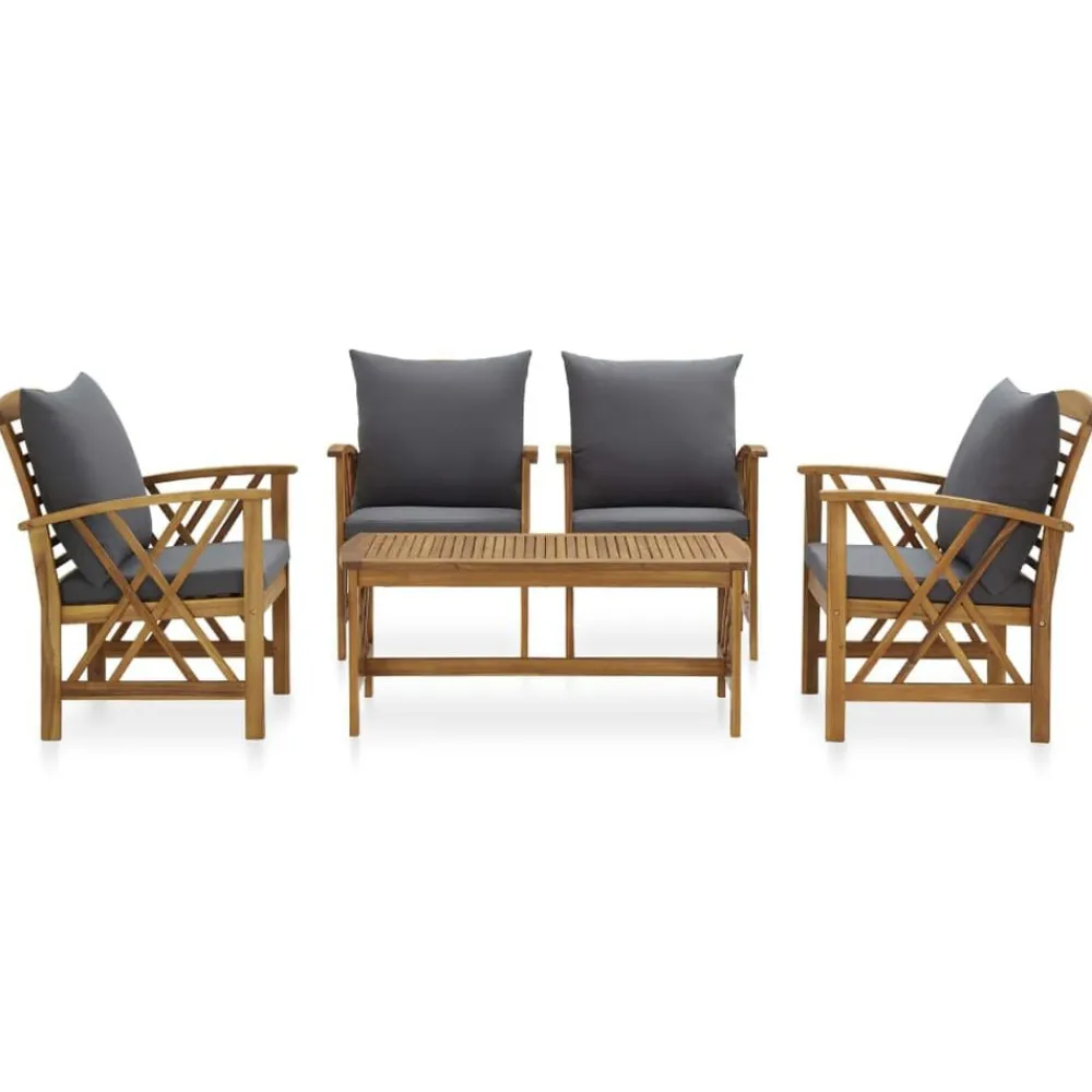 Mobilier De Jardin-vidaXL Salon de jardin 5 pcs avec coussins Bois d'acacia solide Gris foncé