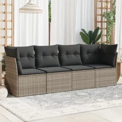 Mobilier De Jardin-vidaXL Salon de jardin 4 pcs avec coussins résine tressée Gris