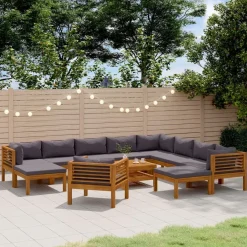 vidaXL Salon de jardin 12 pcs avec coussin Bois d'acacia solide
