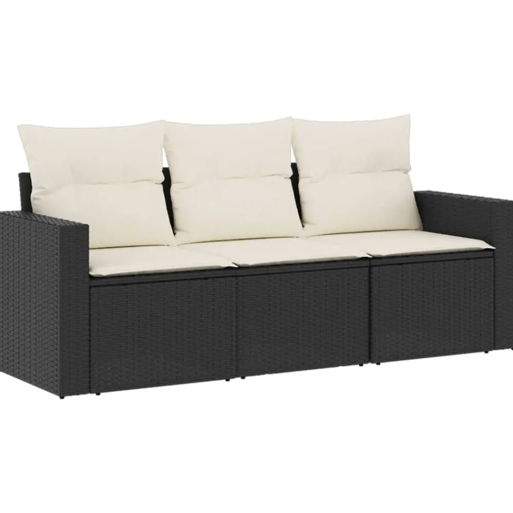 vidaXL Salon de jardin 3 pcs avec coussins noir résine tressée