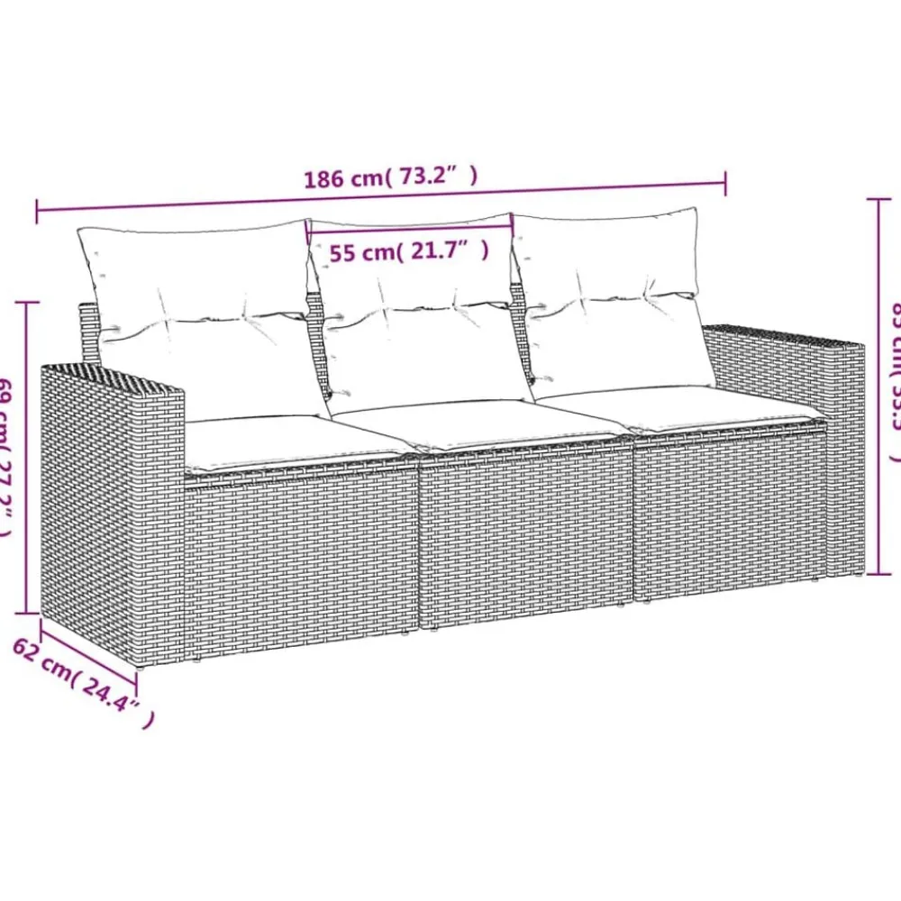 vidaXL Salon de jardin 3 pcs avec coussins noir résine tressée