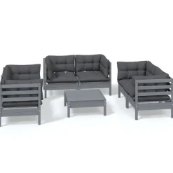 vidaXL Salon de jardin 7 pcs avec coussins bois de pin massif