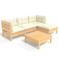 Mobilier De Jardin-vidaXL Salon de jardin 5 pcs avec coussins crème bois de pin Marron et cr&egrave;me