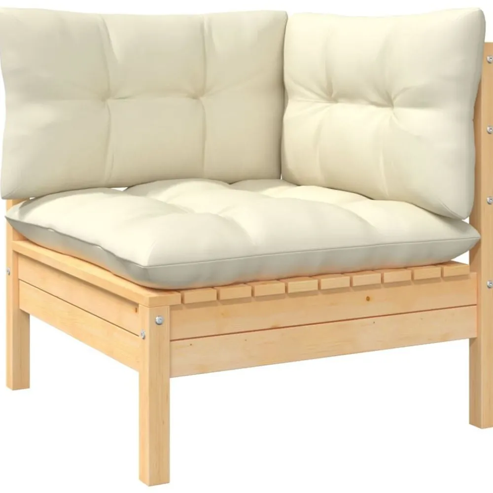 Mobilier De Jardin-vidaXL Salon de jardin 5 pcs avec coussins crème bois de pin Marron et crème
