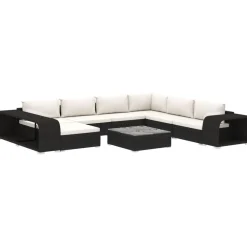 vidaXL Salon de jardin 10 pcs avec coussins Résine tressée Noir