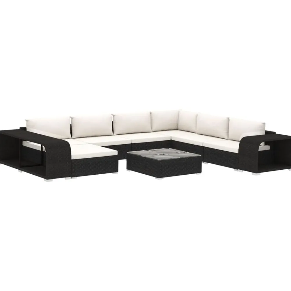 vidaXL Salon de jardin 10 pcs avec coussins Résine tressée Noir