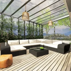 vidaXL Salon de jardin 10 pcs avec coussins Résine tressée Noir