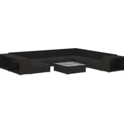vidaXL Salon de jardin 10 pcs avec coussins Résine tressée Noir