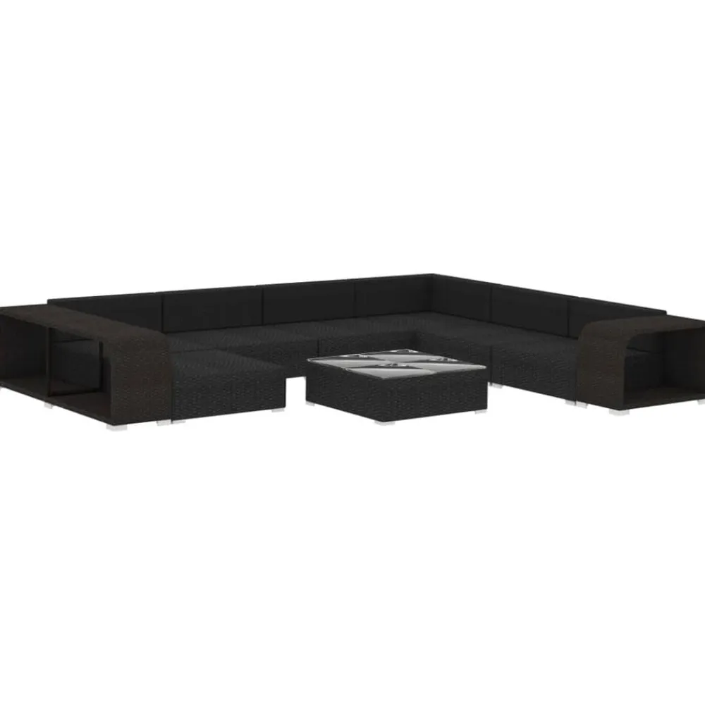 vidaXL Salon de jardin 10 pcs avec coussins Résine tressée Noir